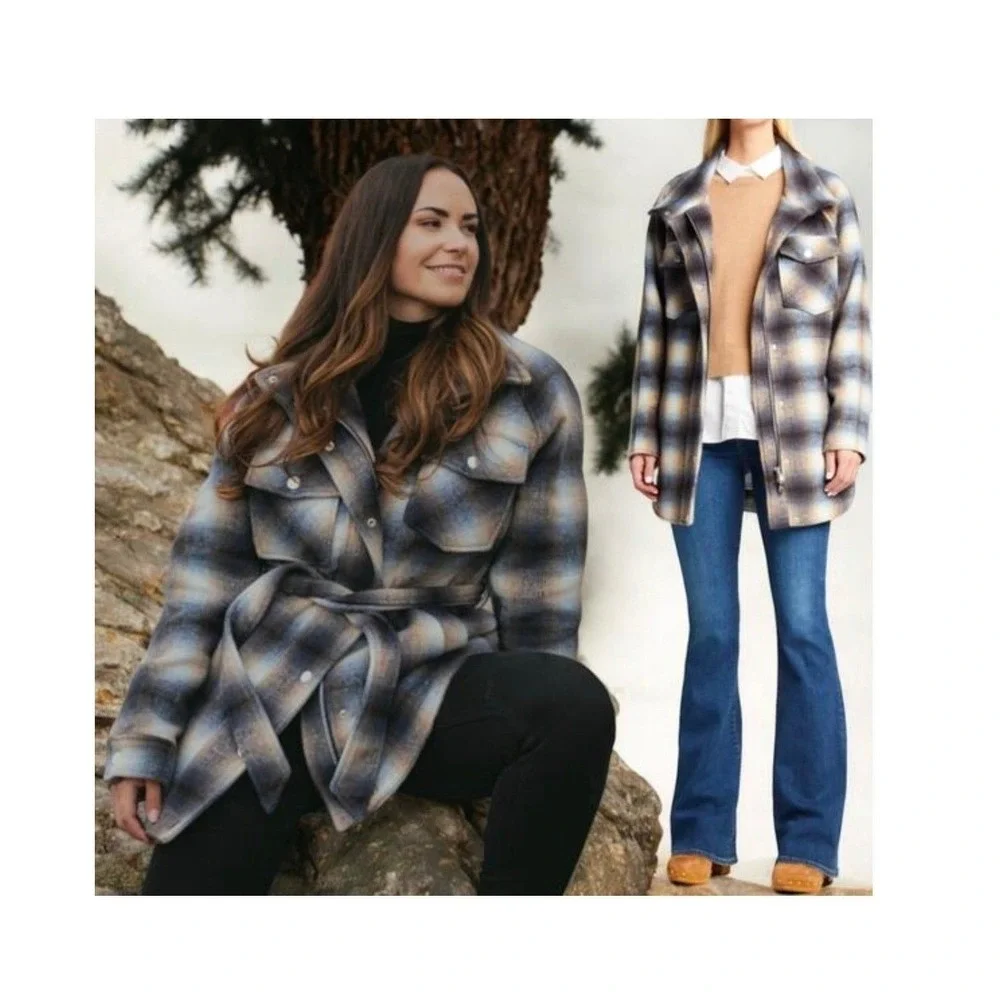 Veronica Beard Amari Khaki & Blue‎ Ombré Plaid Jacket Size XS